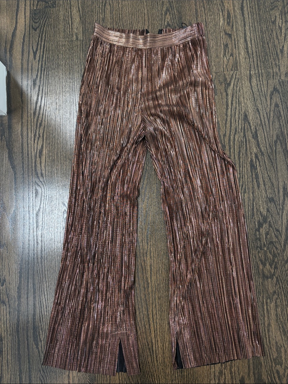 Sabina Musayev Metallic Copper Pleated Wide-Leg Pants